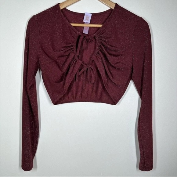 Savage X Fenty Burgundy Ruched Crop Top - Picture 1 of 2